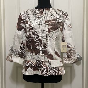 NWT Coldwater Creek Open Front‎ Blazer Beaded Sequin Cotton Jacket Ruffle Sz 12P